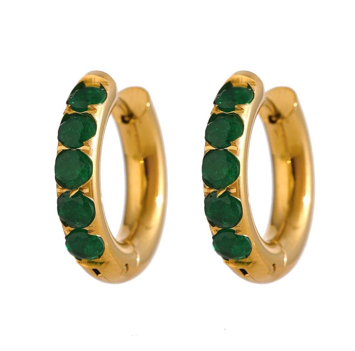 Oasis Gold, Emerald Green Zirconia Hoop Earrings - Kataleya