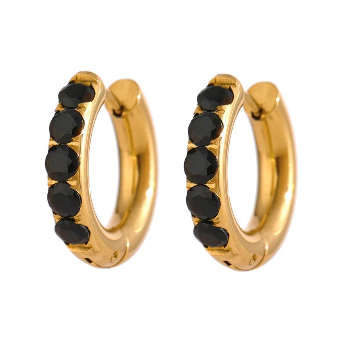 Oasis Gold Onyx Black Zirconia Hoop Earrings - Kataleya