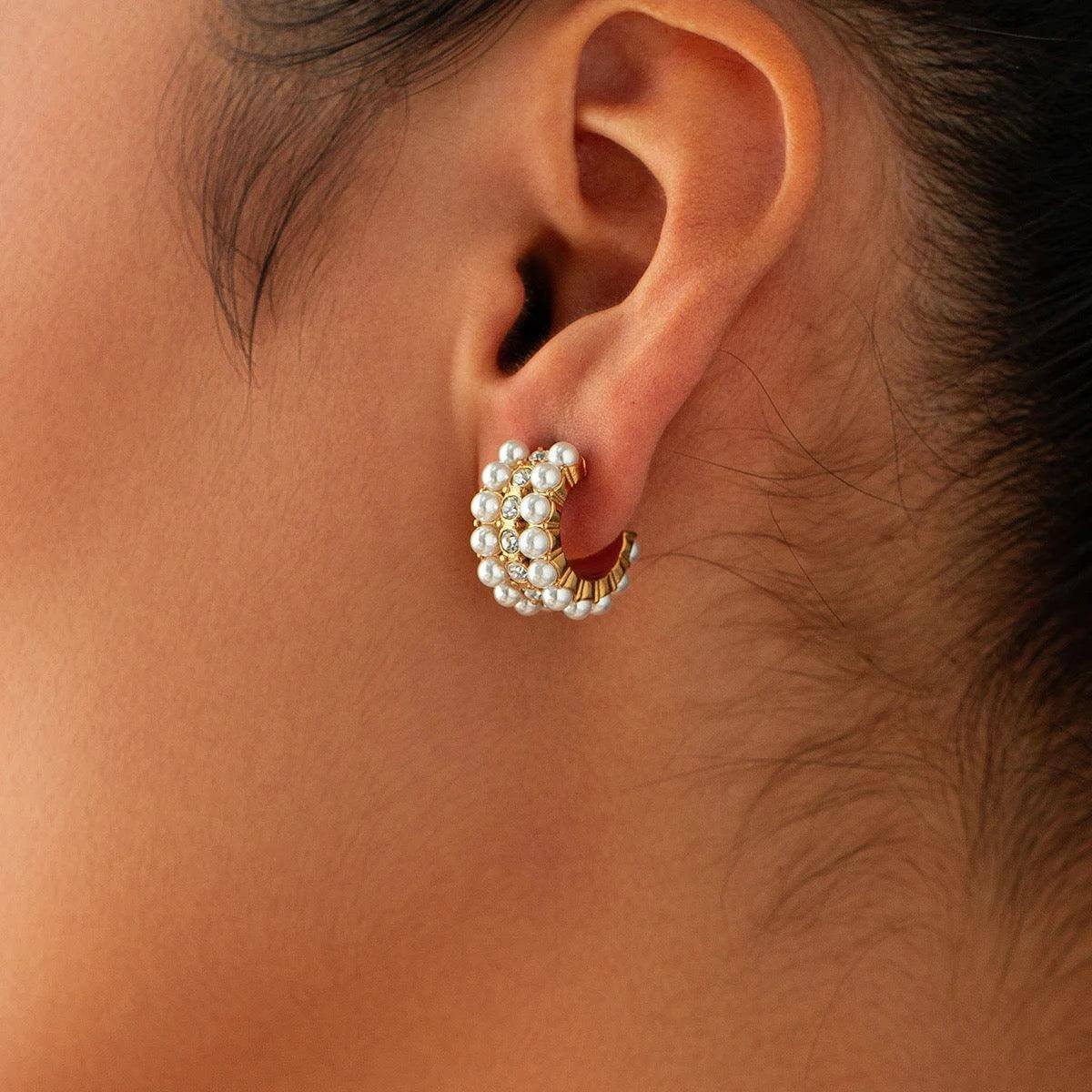 Pearl CC Hoop Earrings - Kataleya