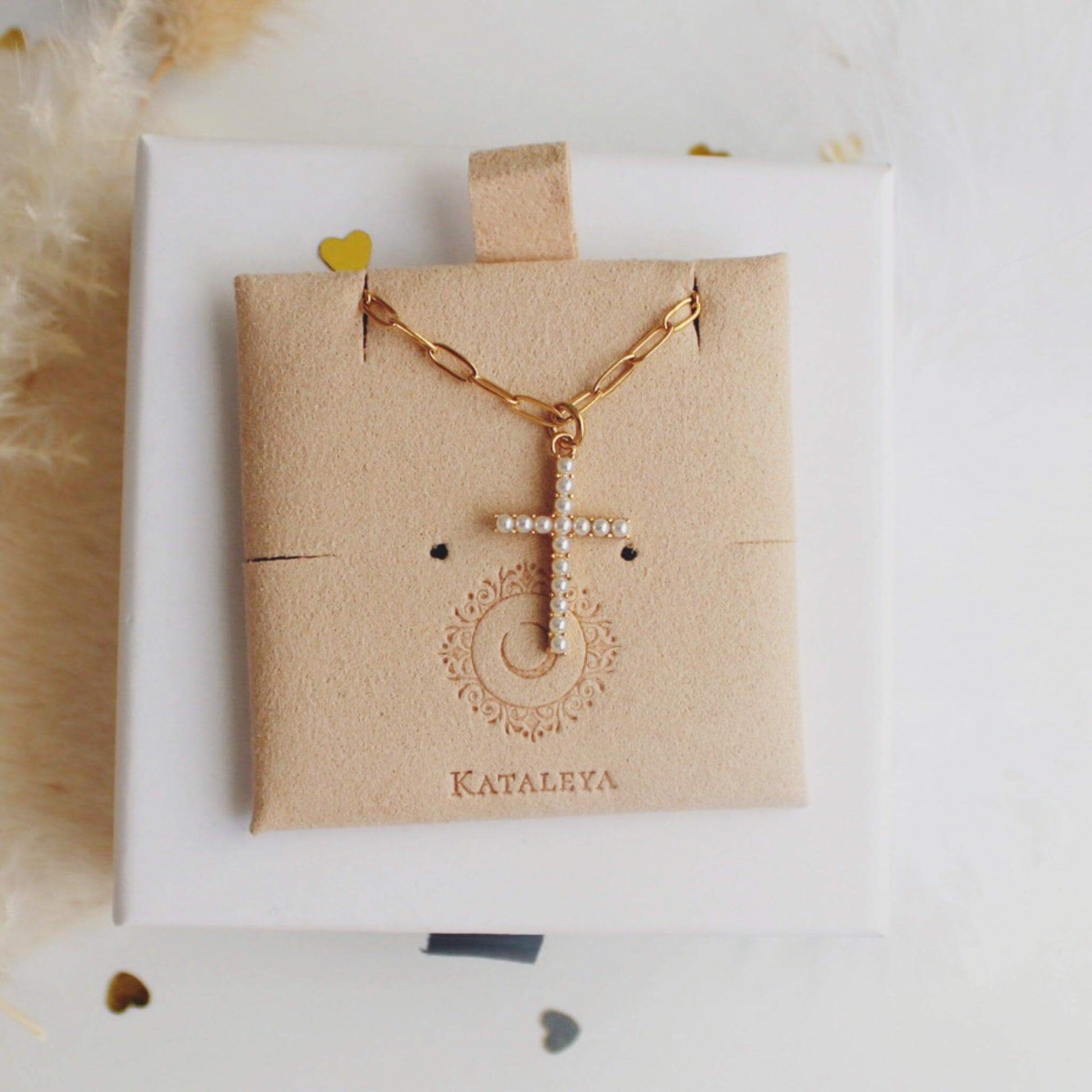 Pearl Cross Pendant Necklace - Kataleya