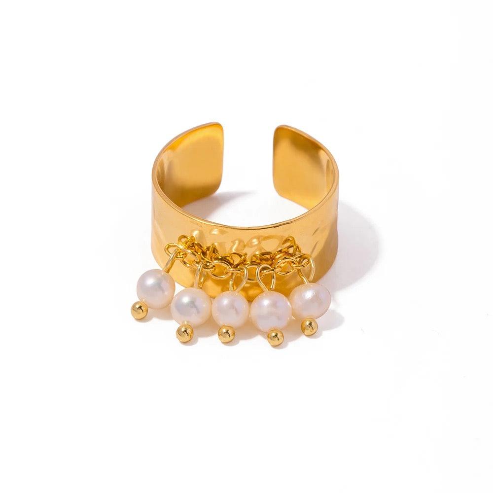 Pearl Tassel  Gold Ring - Kataleya