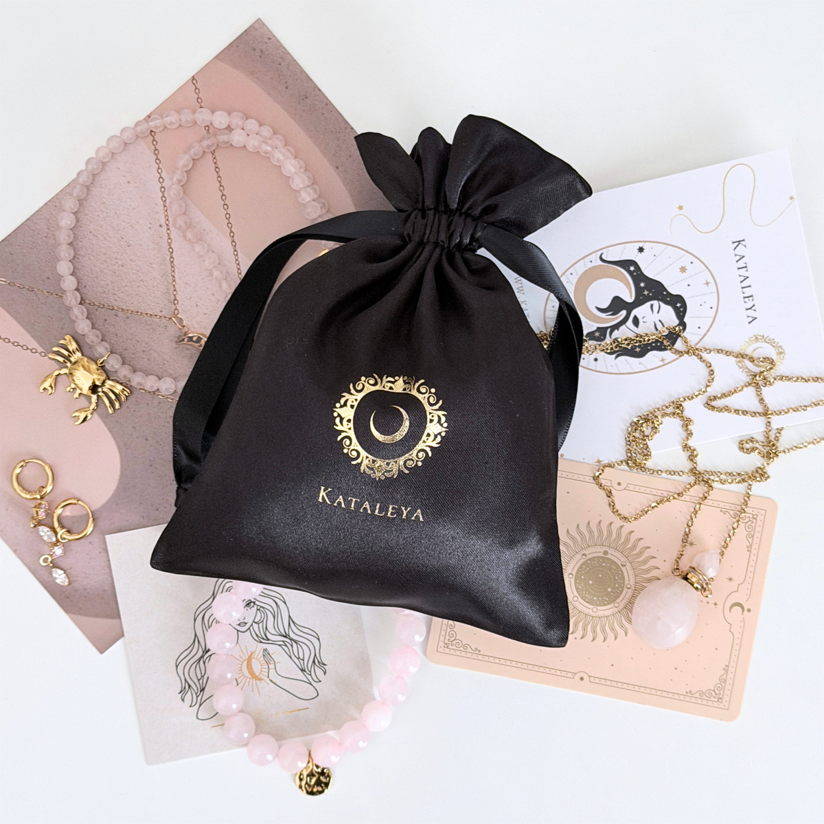Pink Kataleya mystery bag - four waterproof gold-plated pieces including pink shell jewellery
