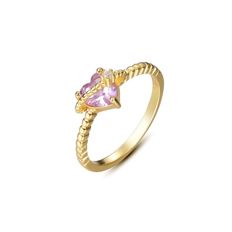 Queen Hearts Pink Zirconia Gold Ring - Kataleya