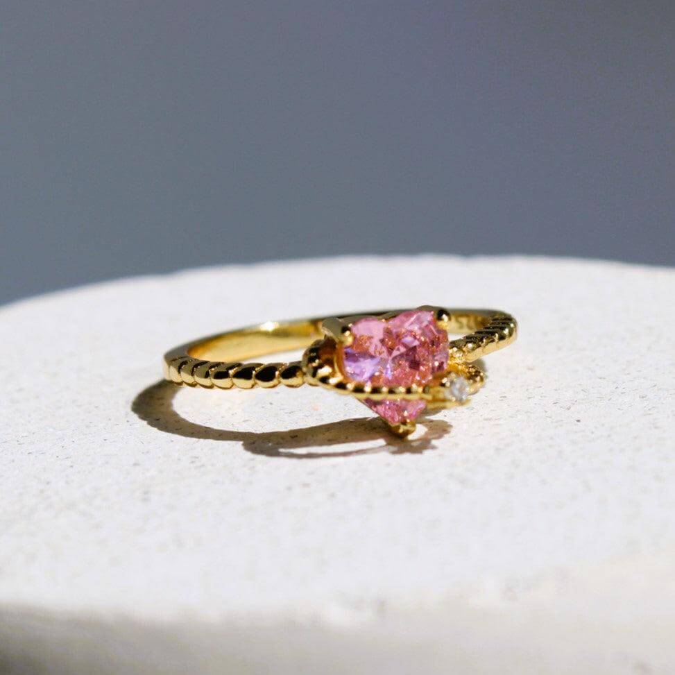 Queen Hearts Pink Zirconia Gold Ring - Kataleya