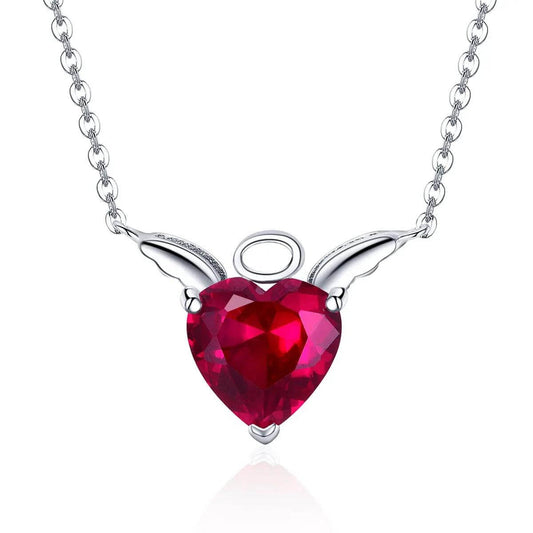 Red Heart Angel Silver Necklace - Kataleya