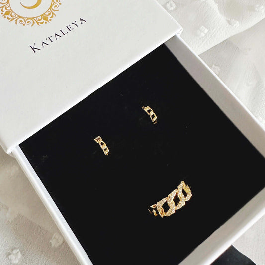 Simone - Gold Chain Earrings and  Adjustable Rings Set - Kataleya