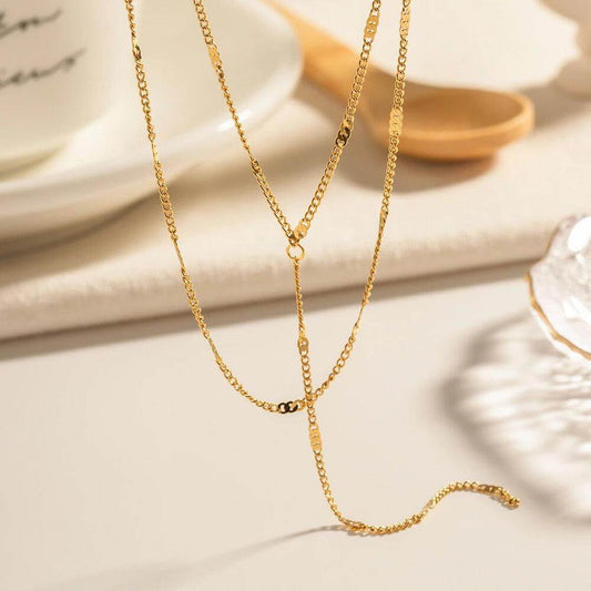 Simple Y-Shape Layered Lariat Gold Necklace - Kataleya