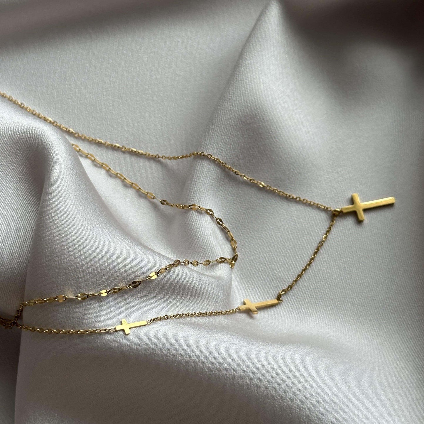 Three Crosses Gold Layered  Necklace - Kataleya