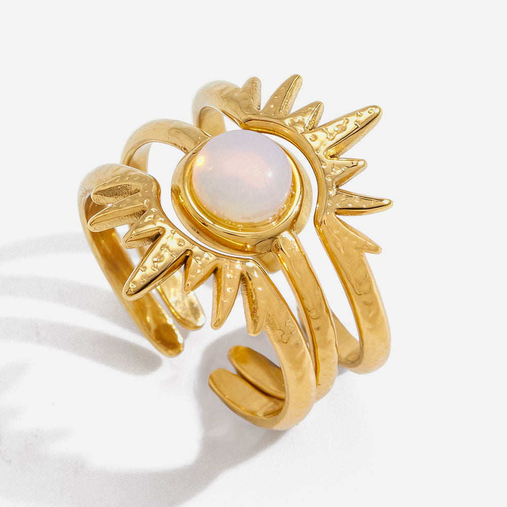 Solara Ring Set | Gold Sun & Opalite Stacking Rings