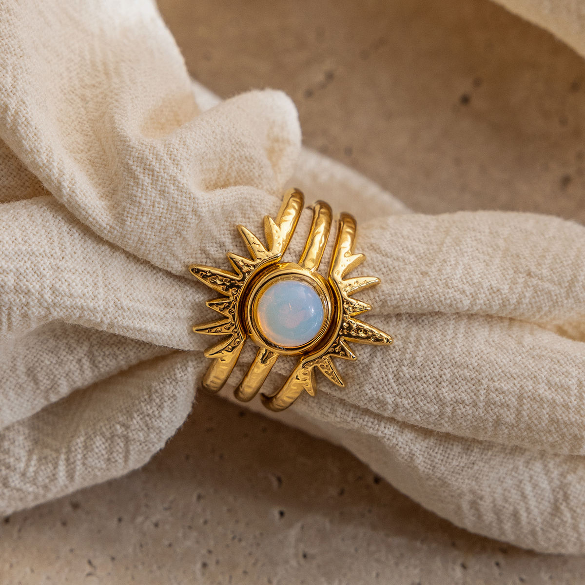Solara Ring Set | Gold Sun & Opalite Stacking Rings
