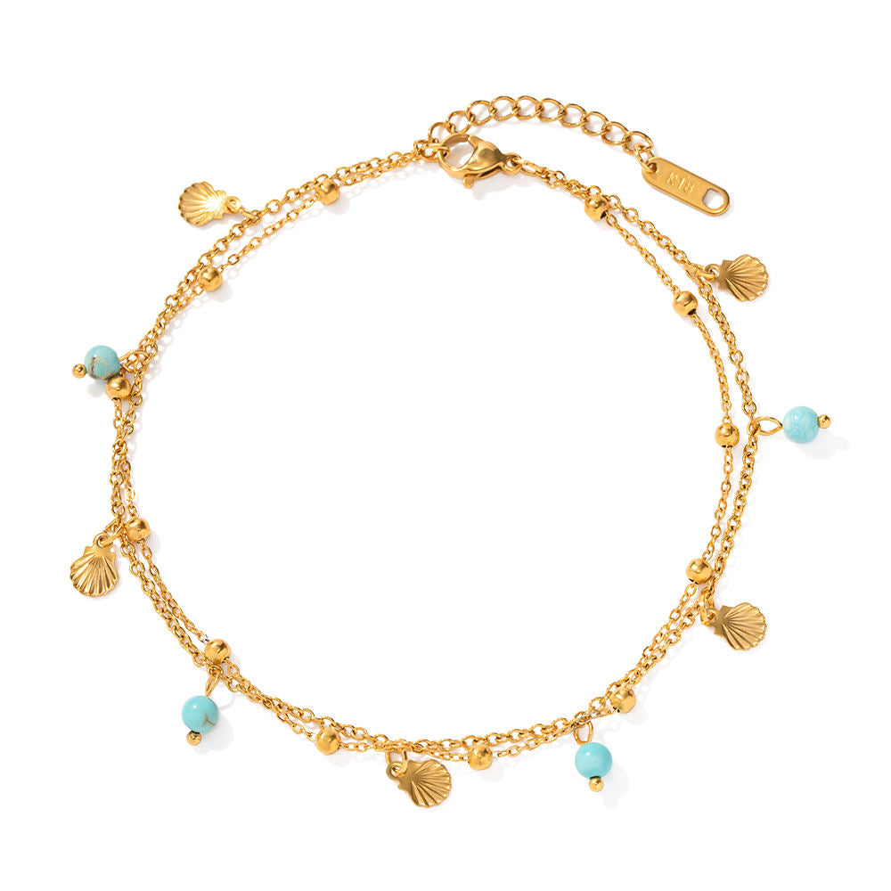 Nera Anklet | Gold Turquoise Shell Anklet