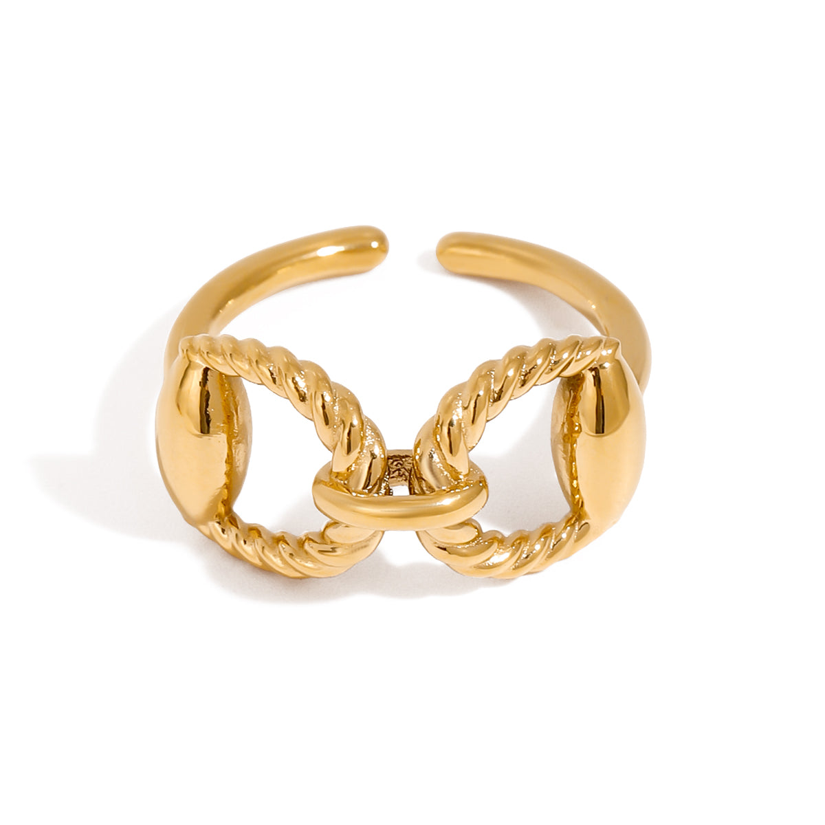 Twist Chain Ring in 18ct gold plated stainless steel, waterproof and tarnish free, showcasing modern elegance.