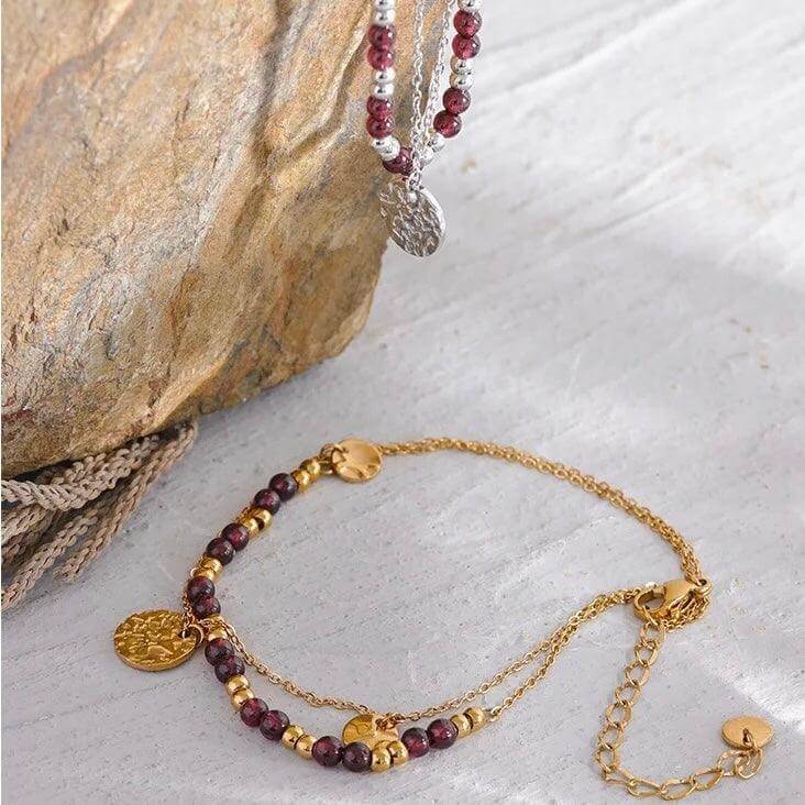 Ubari - Gold or Silver Brown Beads Anklet - Kataleya