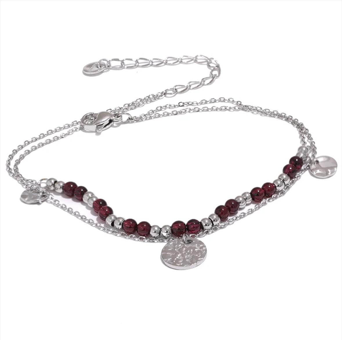 Ubari - Silver Brown Beads Anklet - Kataleya