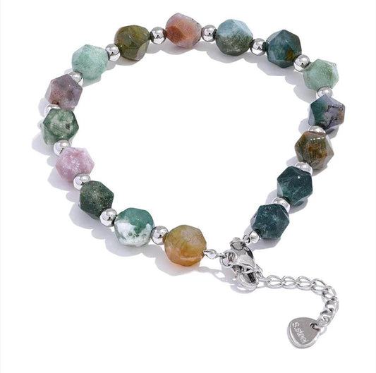 Wadi Bani Natural Stone Green Bracelet - Silver  - Kataleya