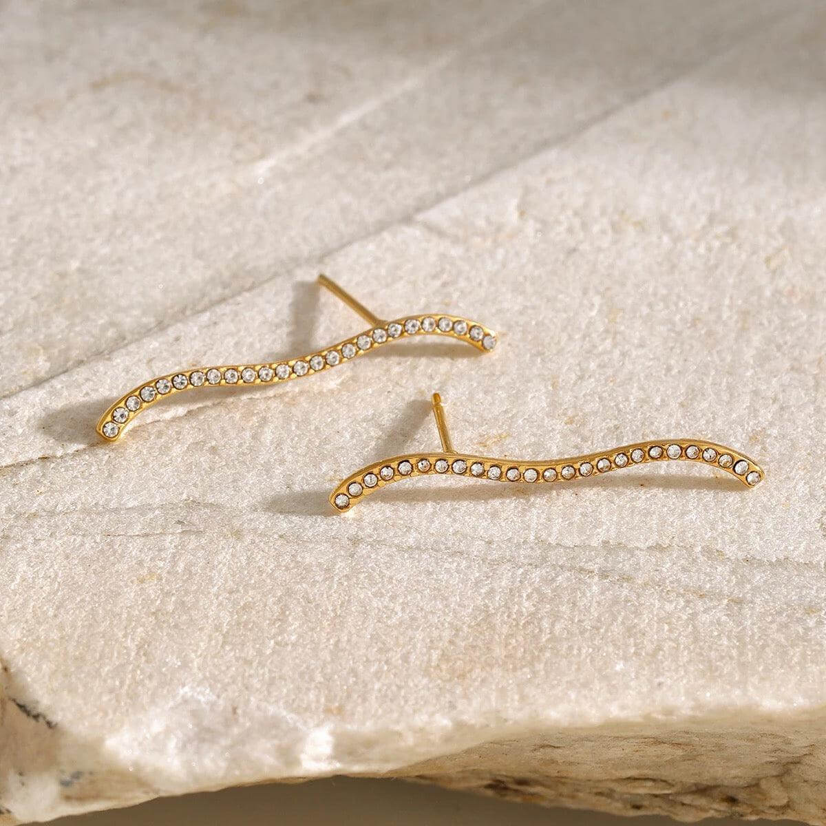 Wavy Line Gold Stud Earrings - Kataleya