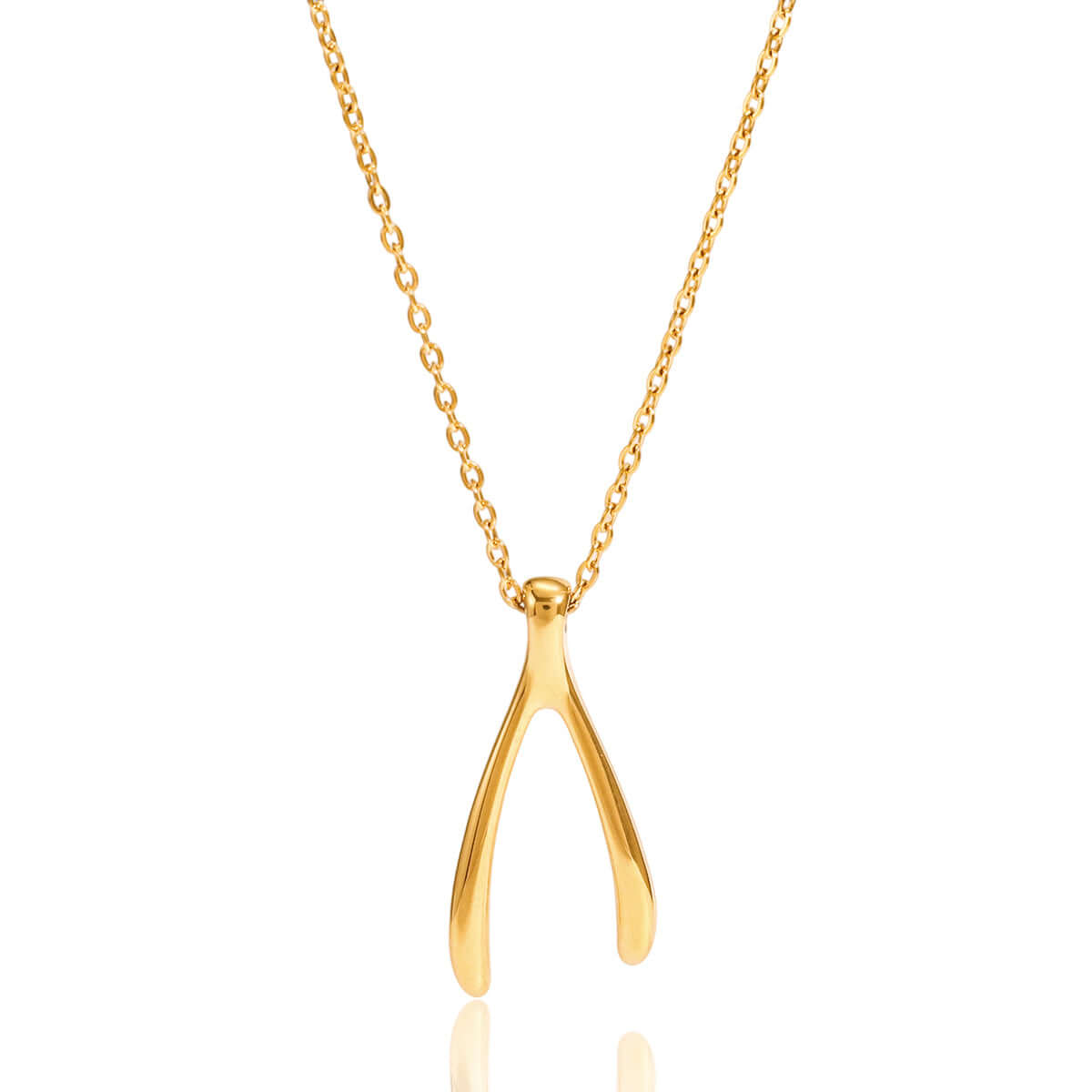 Gold Wishbone Pendant Necklace on a golden chain with a polished and minimal design.