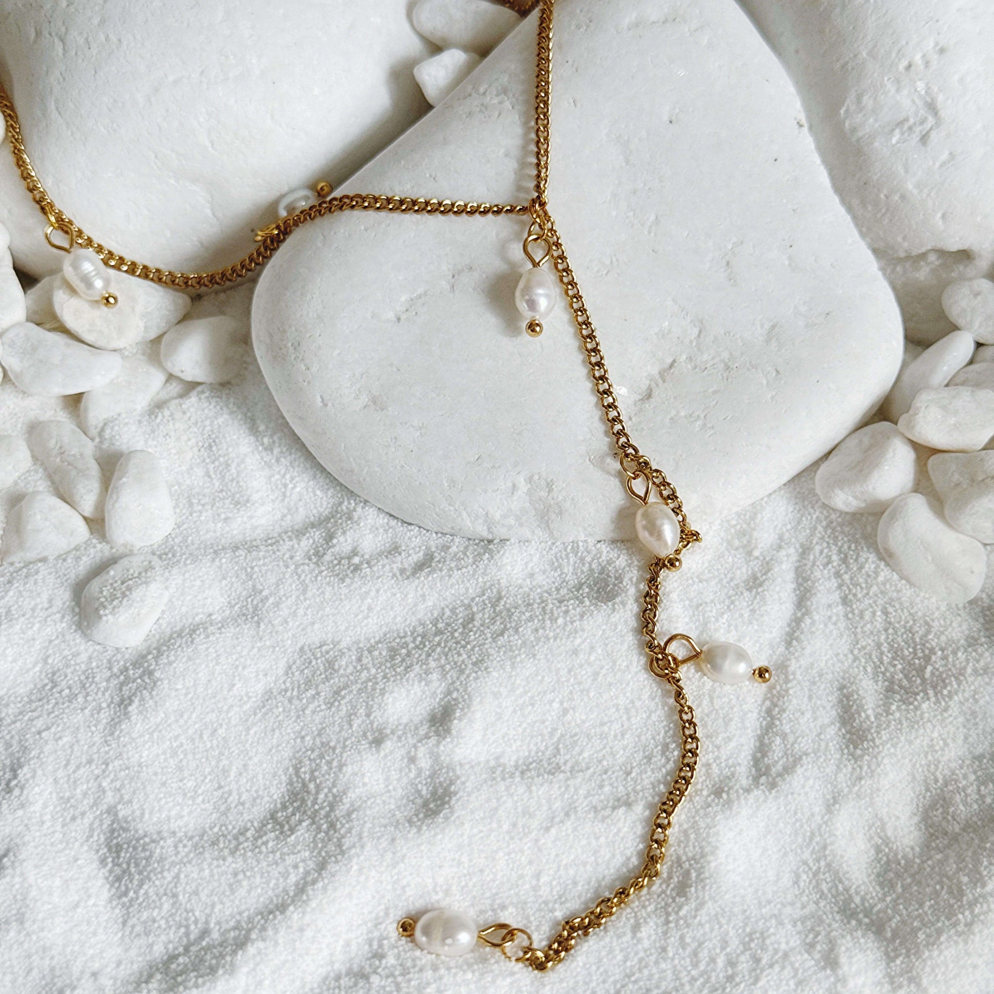 Y- Shape Gold Pearl Lariat Necklace - Kataleya