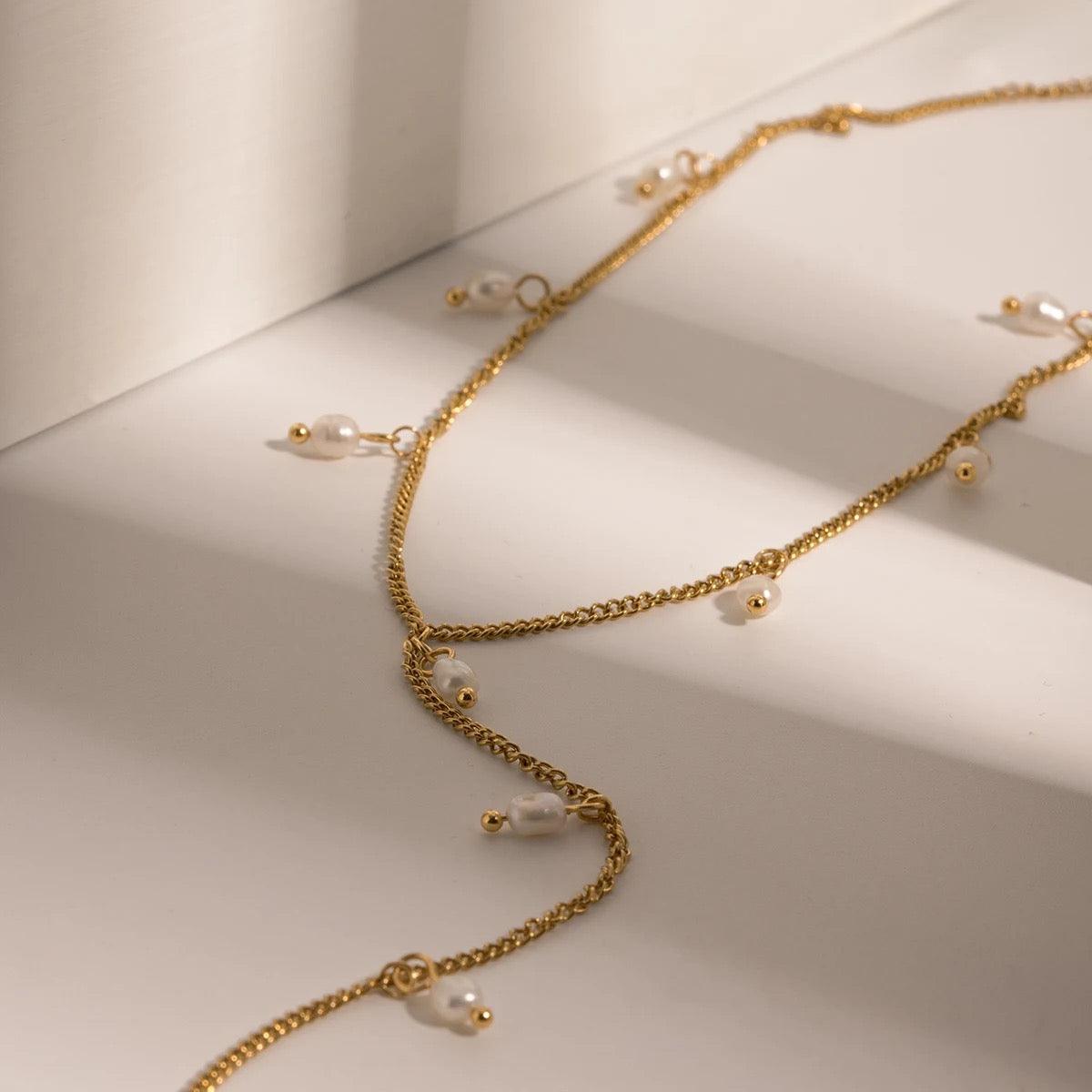 Y- Shape Gold Pearl Necklace - Kataleya