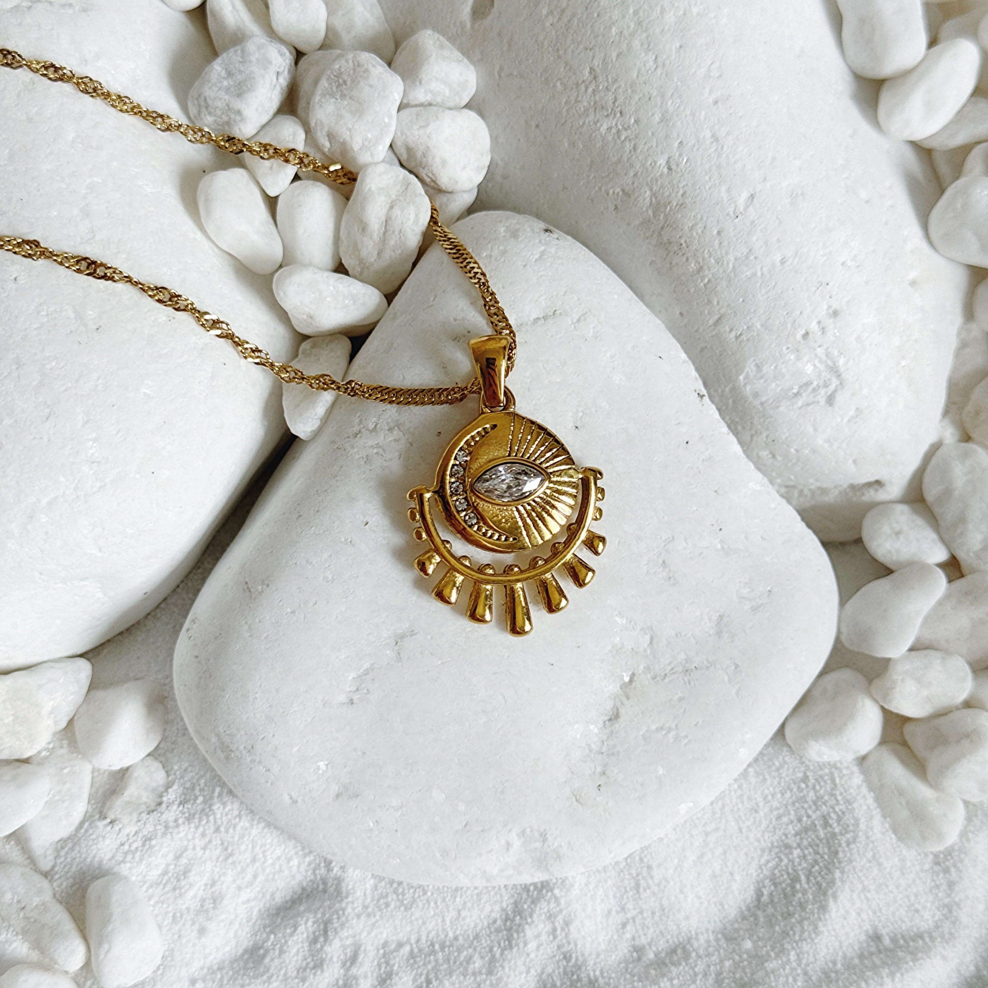 Zircon Eye Pendant Gold Necklace - Kataleya