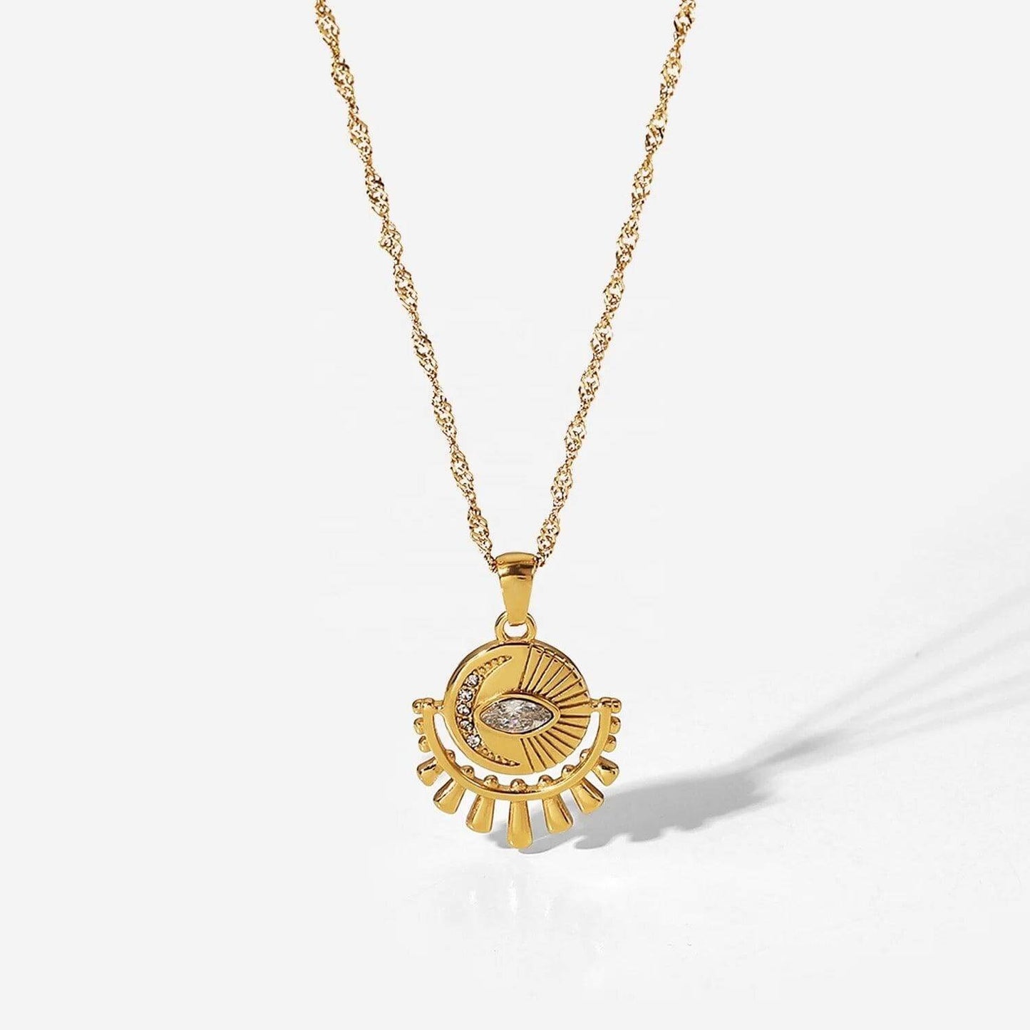 Zircon Eye Pendant Gold Necklace - Kataleya